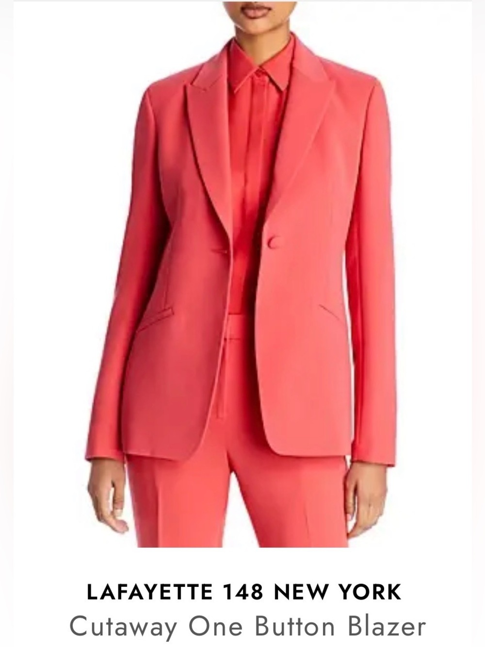 LAFAYETTE 148 NEW YORK Cutaway One-Button Blazer Size 12 Vibrant Coral like NWOT